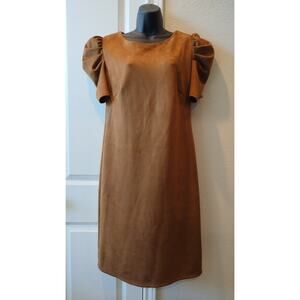 Shelby & Palmer Brown suede dress puff sleeves Size 14